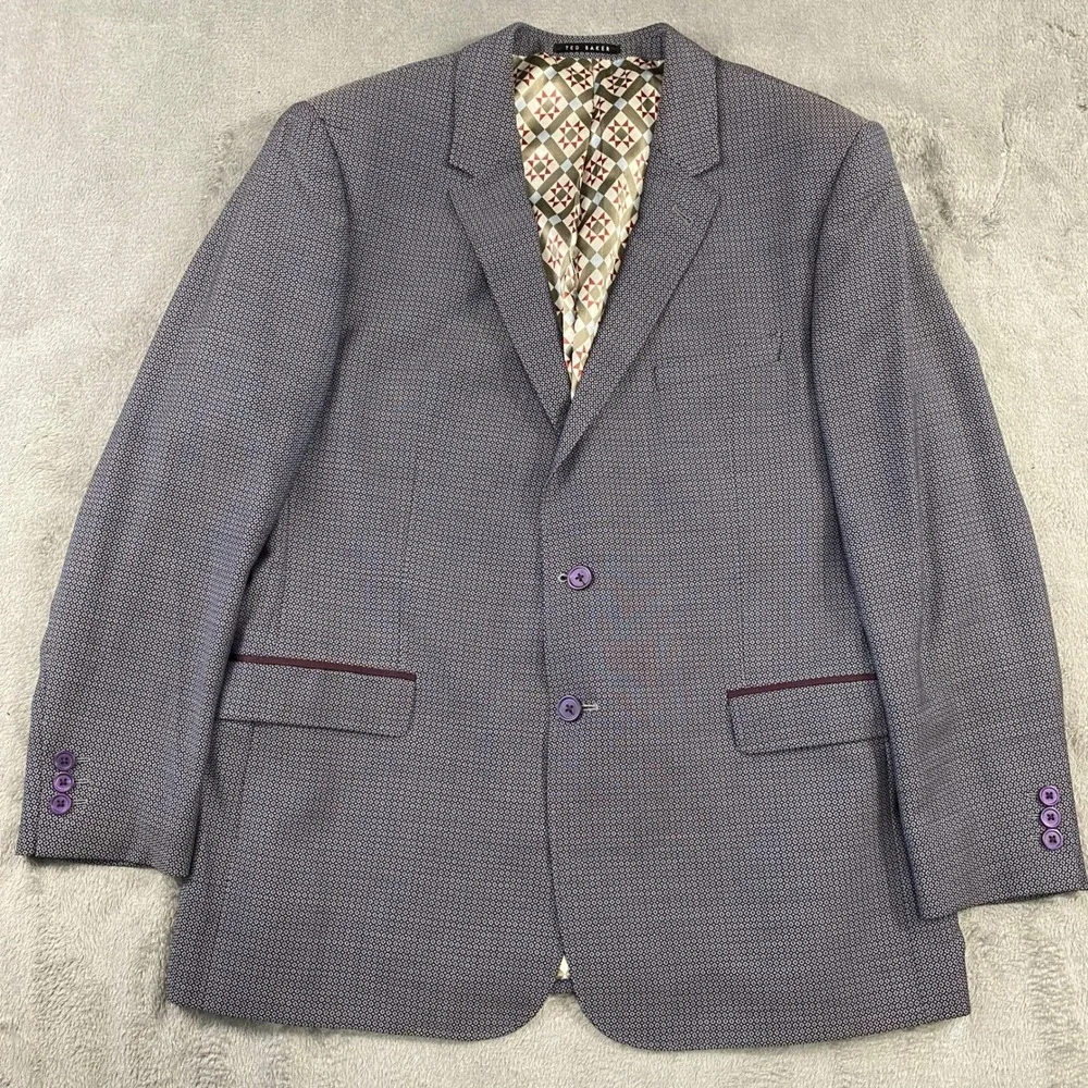 Ted Baker Sport Coat Men 44R Purple Micro Diamond Wool Blazer Modern Fit DEZIREJ